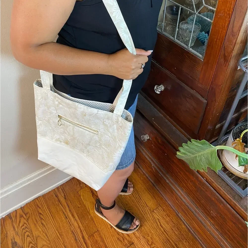 Handcrafted Fabric Purse Cream Artisan Carryall Tote Batik Cotton Shoulder Bag